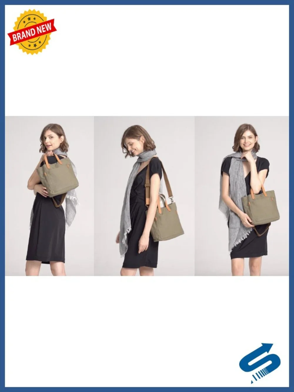 Canvas Crossbody Tote Bag for Women with Genuine Leather Handles, Convertible
